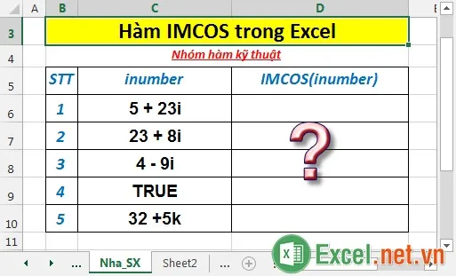 Hàm IMCOS trong Excel