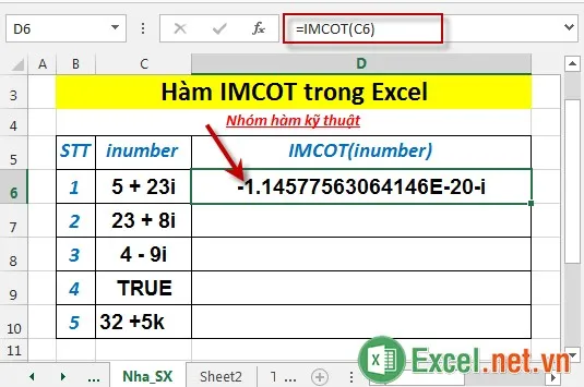 Hàm IMCOT trong Excel 3