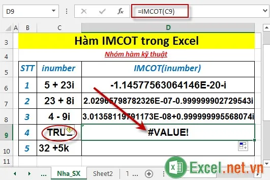 Hàm IMCOT trong Excel 5