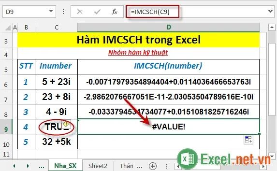 Hàm IMCSCH trong Excel 5