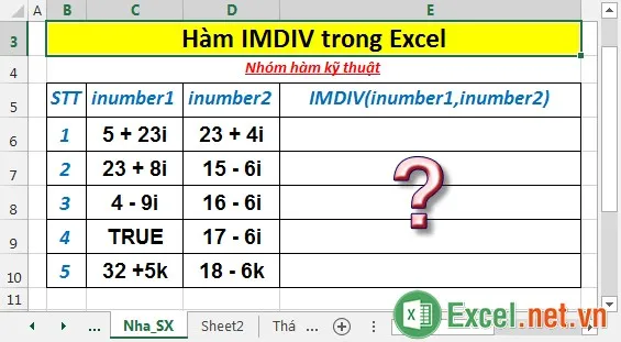 Hàm IMDIV trong Excel