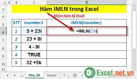 Hàm IMLN trong Excel 2