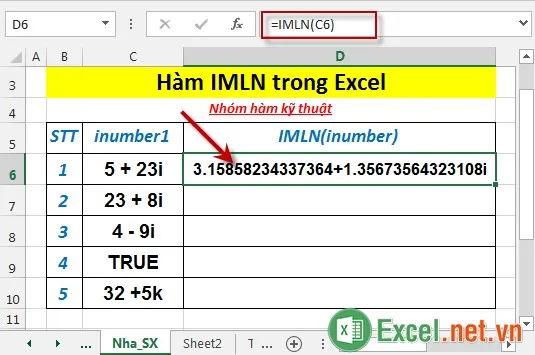Hàm IMLN trong Excel 3
