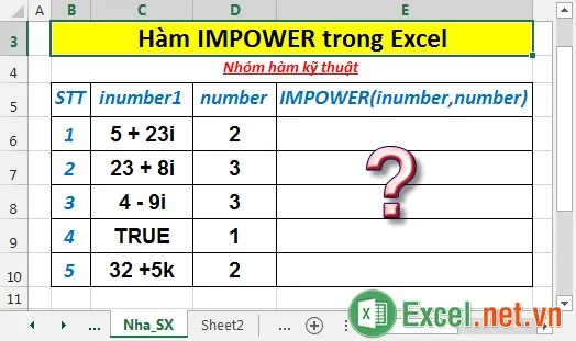 Hàm IMPOWER trong Excel