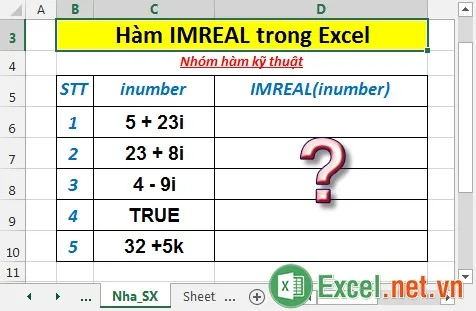 Hàm IMREAL trong Excel