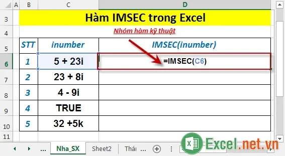 Hàm IMSEC trong Excel 2