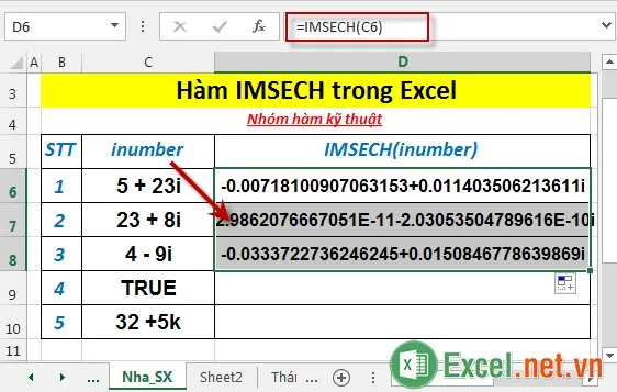 Hàm IMSECH trong Excel 4