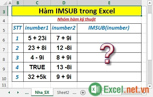 Hàm IMSUB trong Excel