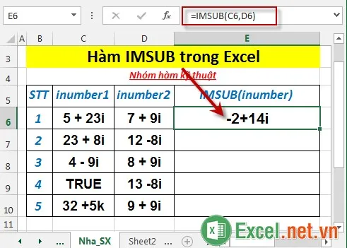 Hàm IMSUB trong Excel 3