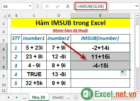 Hàm IMSUB trong Excel 4