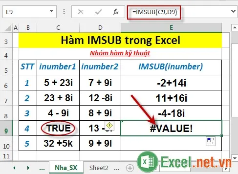Hàm IMSUB trong Excel 5