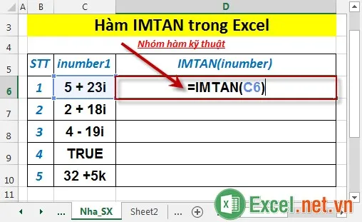 Hàm IMTAN trong Excel 2