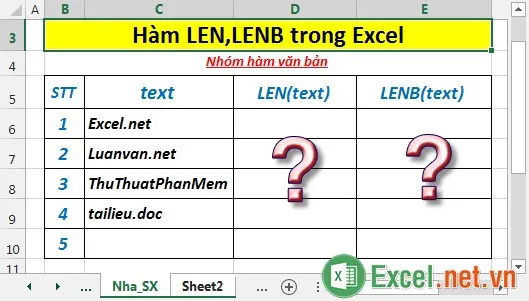 Hàm LEN,LENB trong Excel