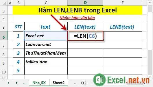 Hàm LEN,LENB trong Excel 2