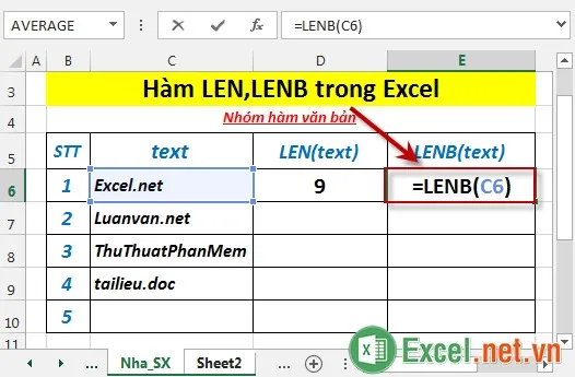 Hàm LEN,LENB trong Excel 4