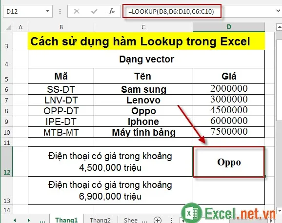 Cách sử dụng hàm Lookup trong Excel 7