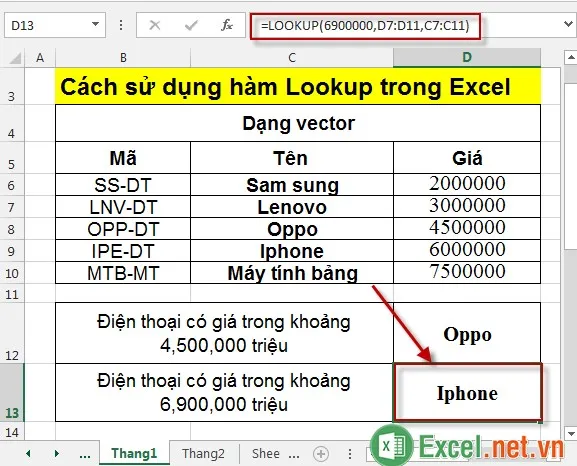 Cách sử dụng hàm Lookup trong Excel 9
