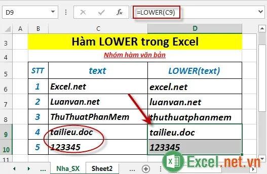 Hàm LOWER trong Excel 5