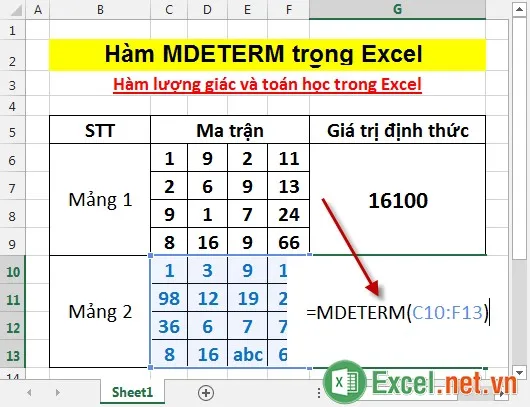 Hàm MDETERM trong Excel 4