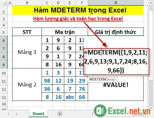 Hàm MDETERM trong Excel 6