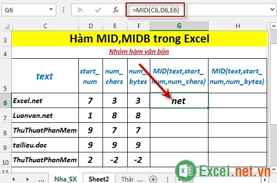Hàm MID,MIDB trong Excel 3