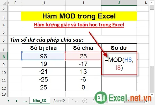 Hàm MOD trong Excel 2