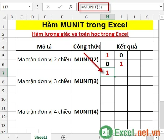 Hàm MUNIT trong Excel 7