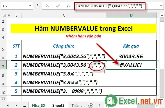 Hàm NUMBERVALUE trong Excel 4