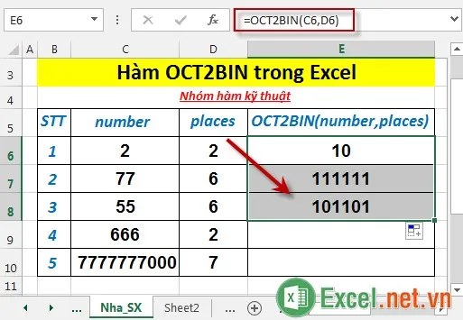 Hàm OCT2BIN trong Excel 4