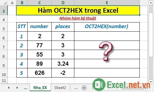 Hàm OCT2HEX trong Excel