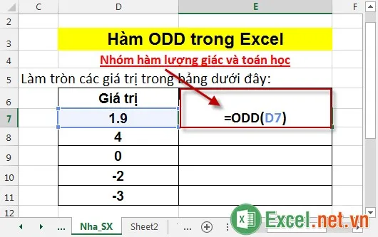 Hàm ODD trong Excel 2