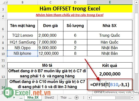 Tính giá trị ô C7 khi Offset đang ở ô C10