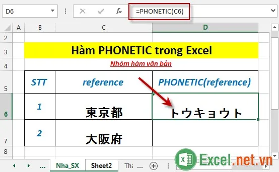 Hàm PHONETIC trong Excel 3