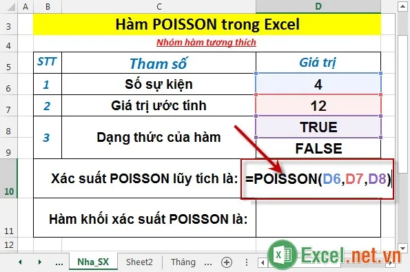 Hàm POISSON trong Excel 2