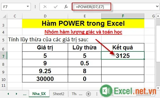 Hàm POWER trong Excel 3