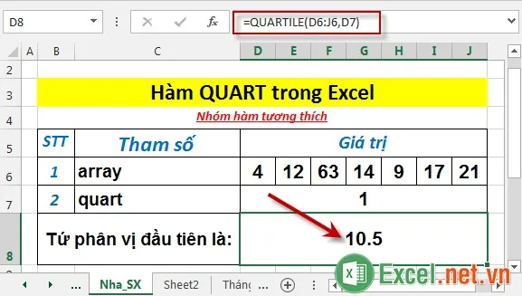 Hàm QUARTILE trong Excel 3