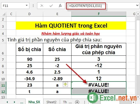 Hàm QUOTIENT trong Excel 5