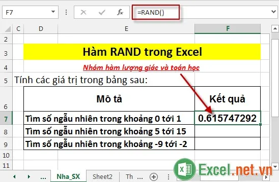 Hàm RAND trong Excel 3