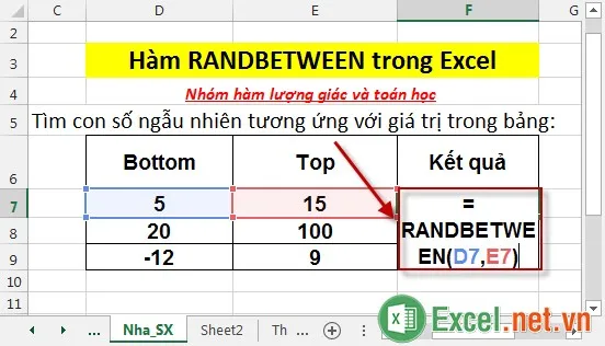 Hàm RANDBETWEEN trong Excel 2