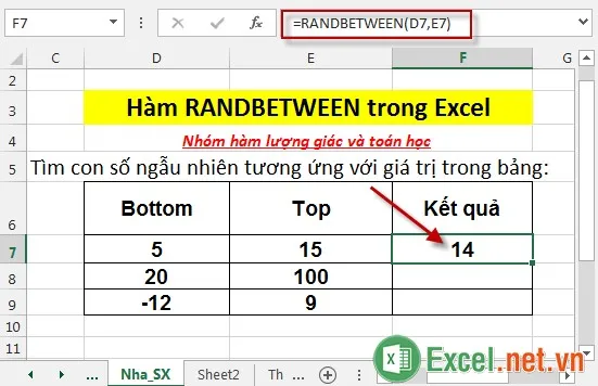 Hàm RANDBETWEEN trong Excel 3