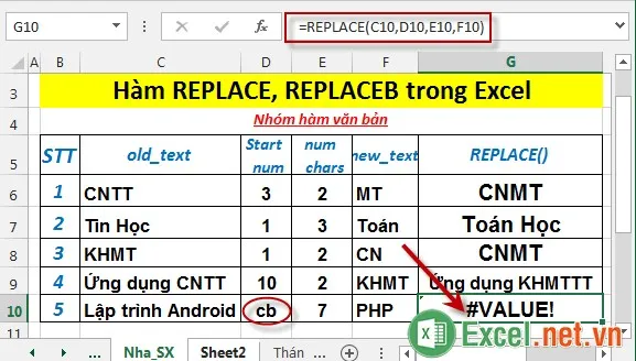 Hàm REPLACE, REPLACEB trong Excel 7