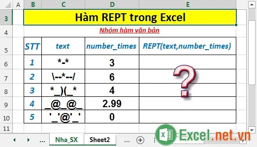 Hàm REPT trong Excel