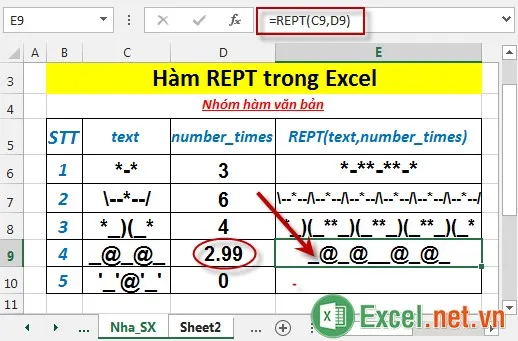 Hàm REPT trong Excel 5