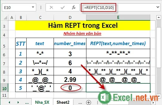 Hàm REPT trong Excel 6