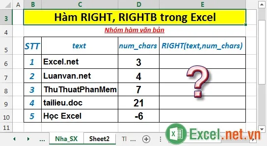 Hàm RIGHT, RIGHTB trong Excel