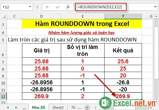 Hàm ROUNDDOWN trong Excel 6