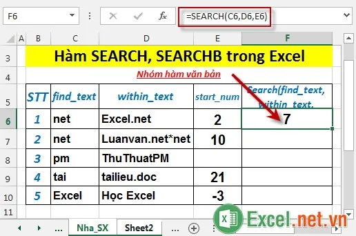 Hàm SEARCH, SEARCHB trong Excel 3