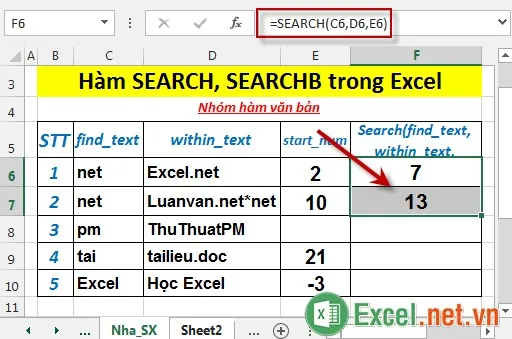 Hàm SEARCH, SEARCHB trong Excel 4