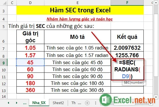 Hàm SEC trong Excel 5