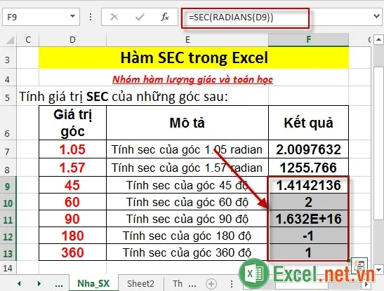 Hàm SEC trong Excel 7